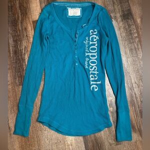 Y2K Aeropostale Teal Long Sleeve Henley Shirt